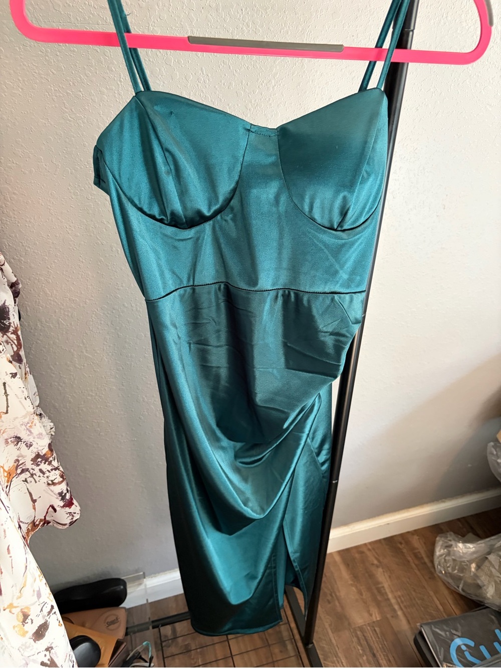 Inspired Hearts Teal Satin Midi Dress